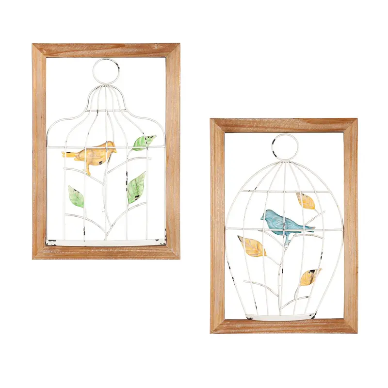 10.25"L x 15"H Wood and Metal Wall Décor, Birdcages, Set of 2