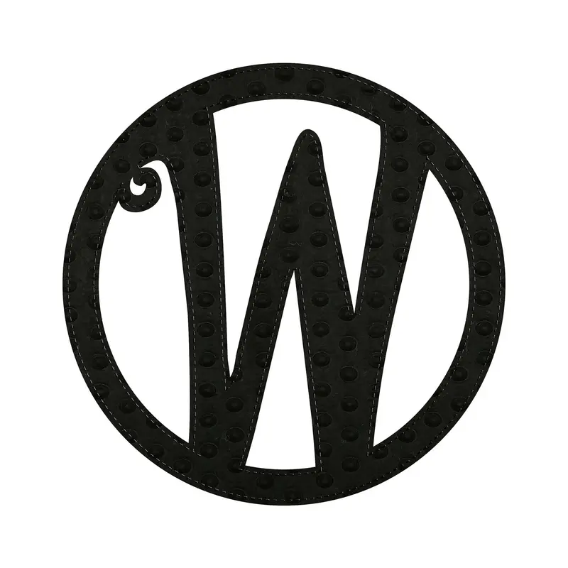10" Pin-On Black Embossed Felt Monogram Letter W,20072pw