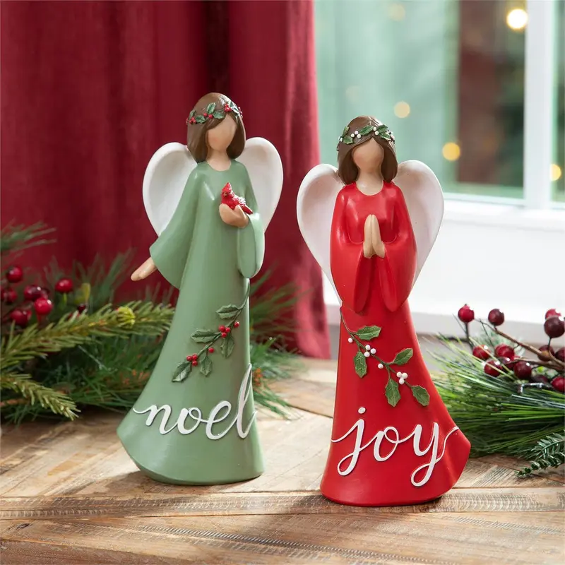 10" Resin Angel with Holly Berries Table Décor, 2 Asst., Joy/Noel