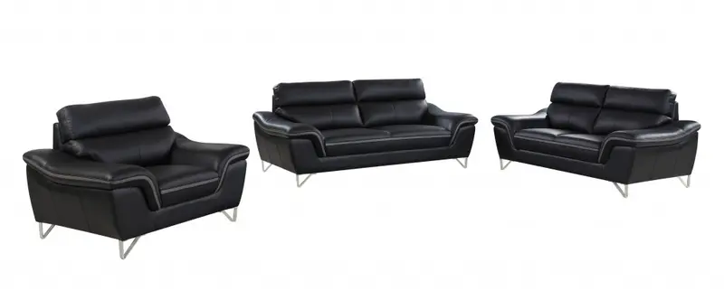 108" Charming Black Leather Sofa Set By Homeroots