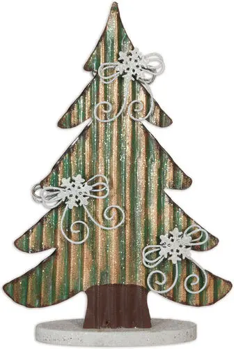 11" Bow & Snowflake Glittered Tree
