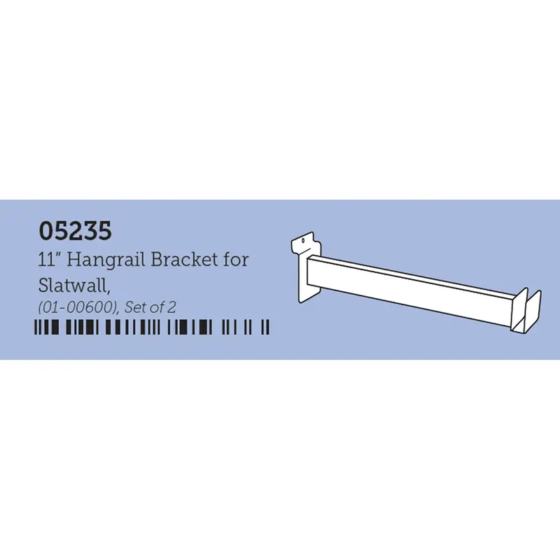 11" Hang rail Brackets for Slat wall, White, Set of 2