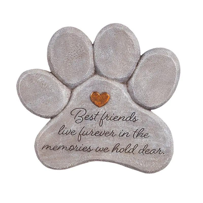 11" Paw Shaped Pet Memorial Garden Stone, Best Friends Live Forever,84g2961