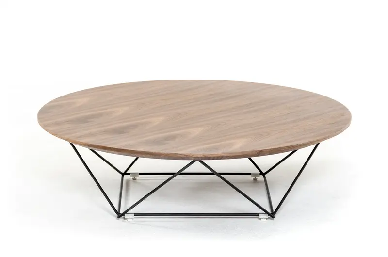 11' Walnut Veneer and Black Metal Coffee Table By Homeroots