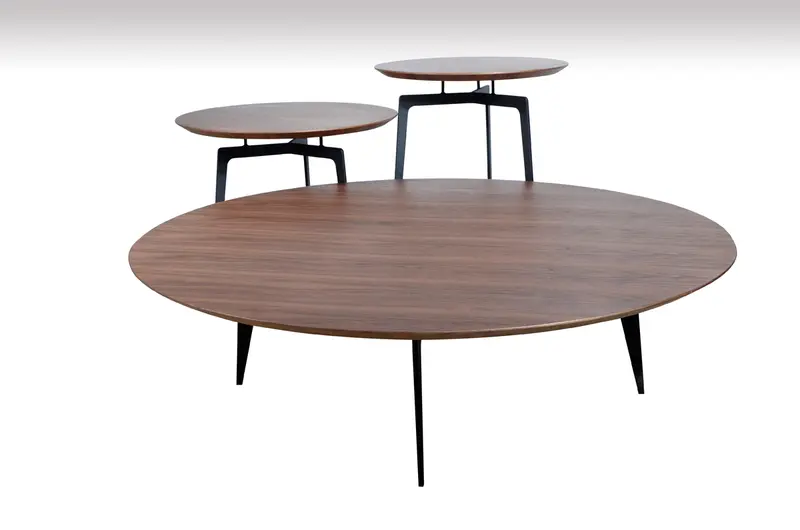 11' Walnut Veneer and Metal Coffee Table Set By Homeroots