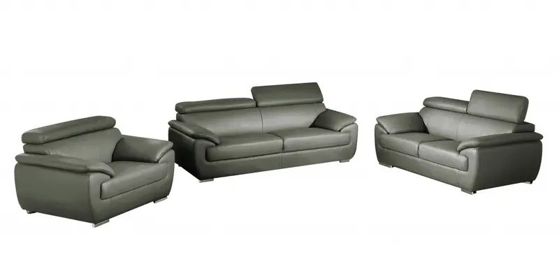 114" Captivating Grey Leather Sofa Set By Homeroots