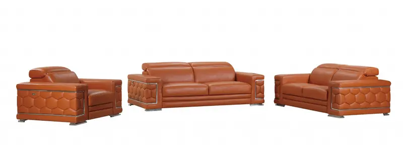114" Sturdy Camel Leather Sofa Set By Homeroots