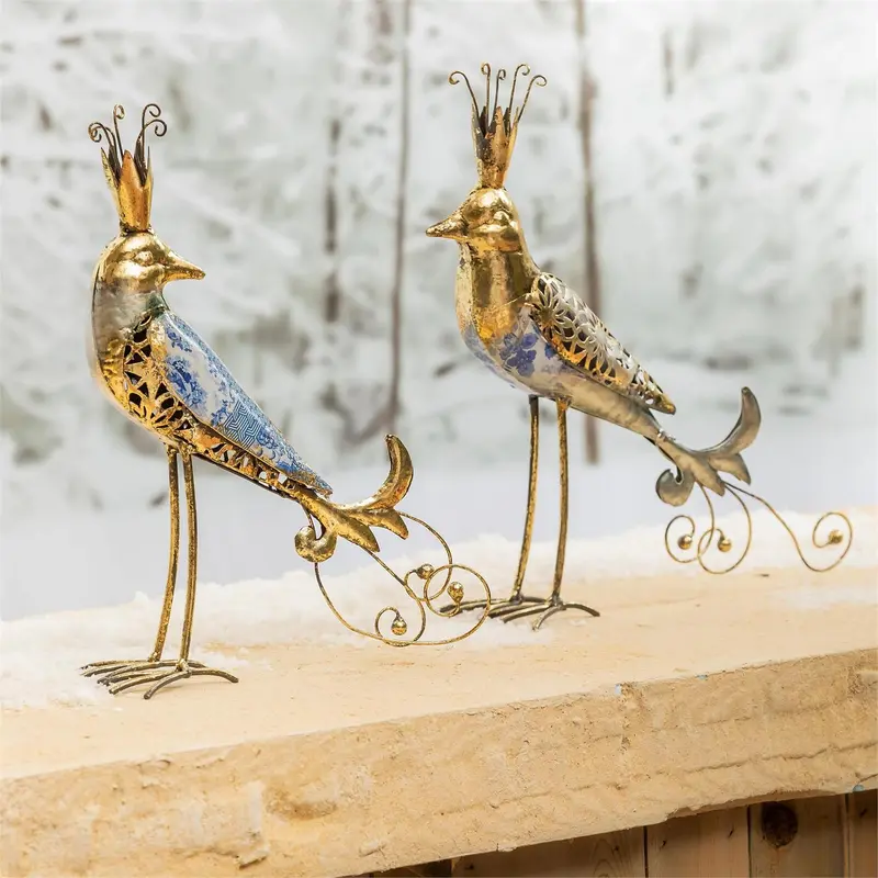 12.75" Decorative Metal Bird Statuary, 2 Asst
