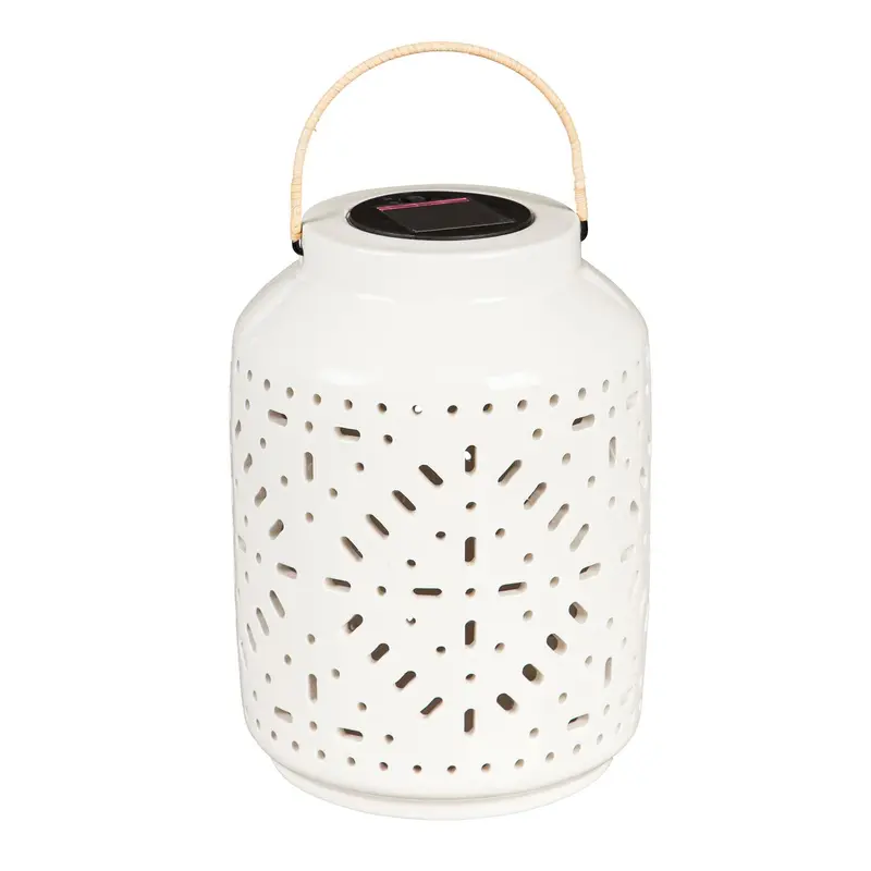 12.86" White Ceramic Solar Lantern