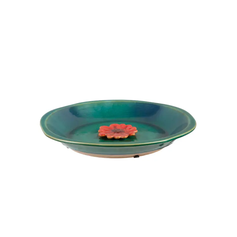 12" Bee Bath, Ceramic,  Blue with Red Flower,2cg201
