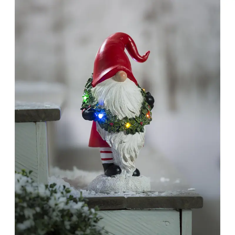 12"H LED Battery Operated Gnome in the Snow with Colored Lights