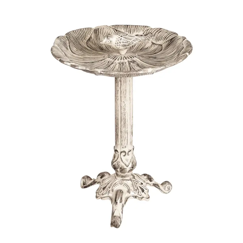 12" Metal White Bird Bath with Perched Bird,2gb6907
