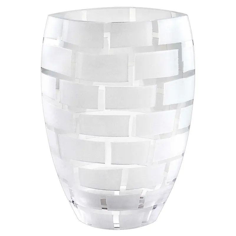 12" Mouth Blown Frosted Crystal European Made Wall Design Vase By Homeroots
