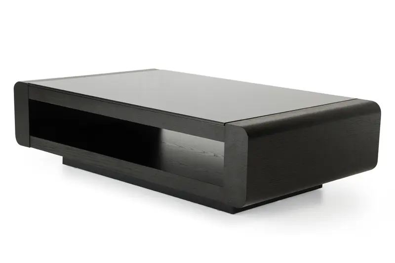 13" Black Oak Veneer and Glass Coffee Table By Homeroots