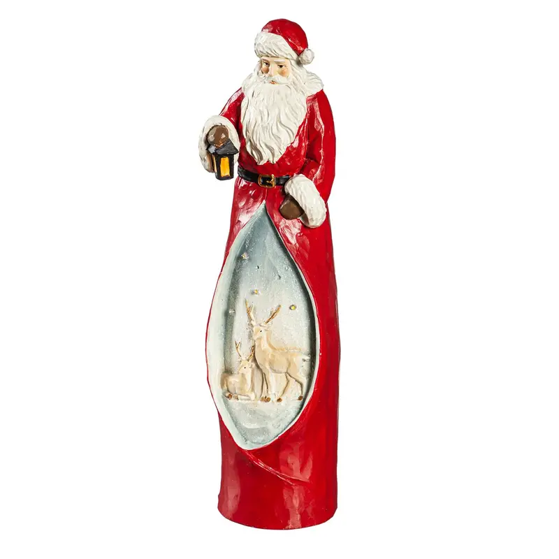 13" LED Resin Santa with Deer Scene Table Décor