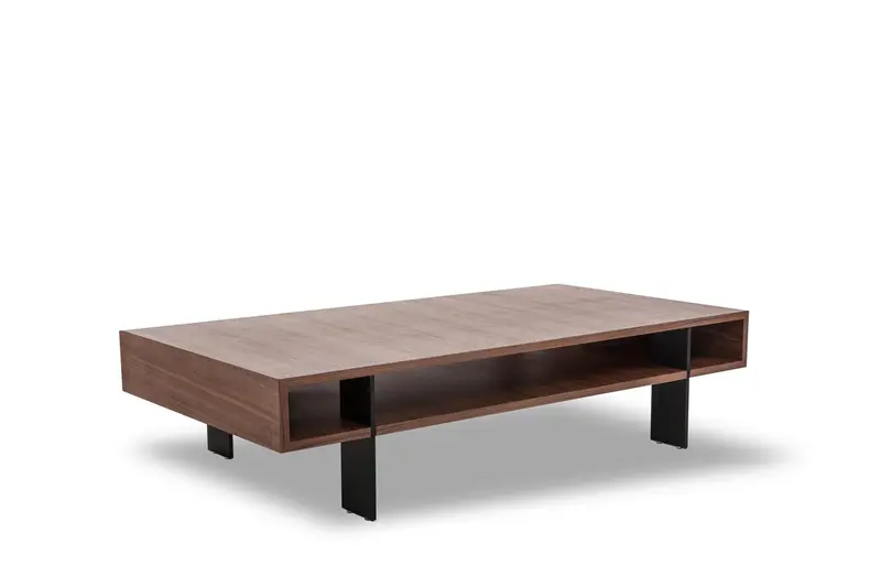 13' Walnut Veneer and Aluminum Coffee Table By Homeroots