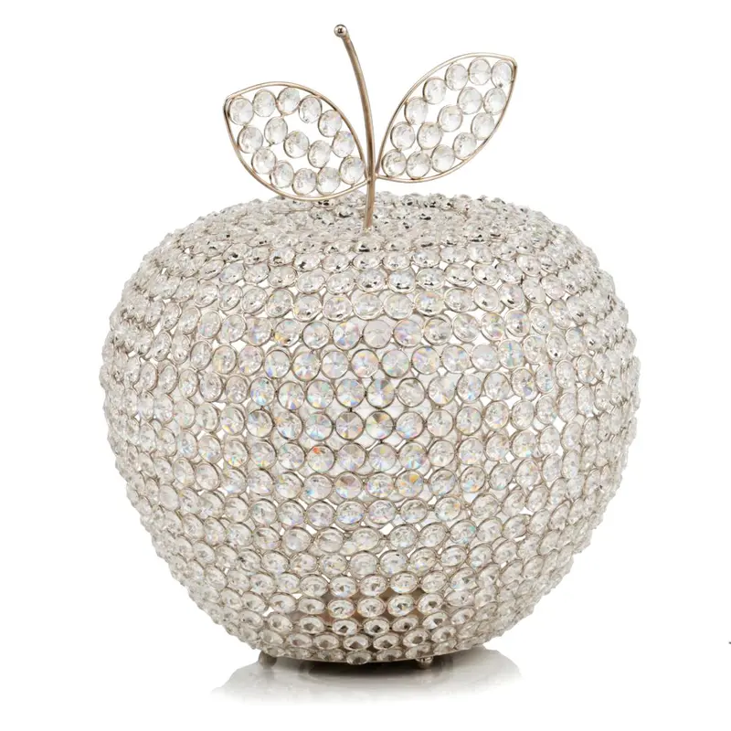 14" Extra Large Silver Apple Faux Crystal Sculpture By Homeroots