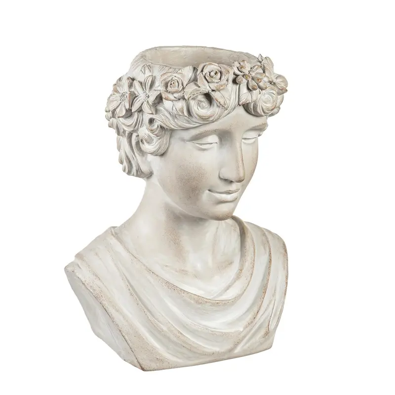 14" Female Head Bust Statue Planter