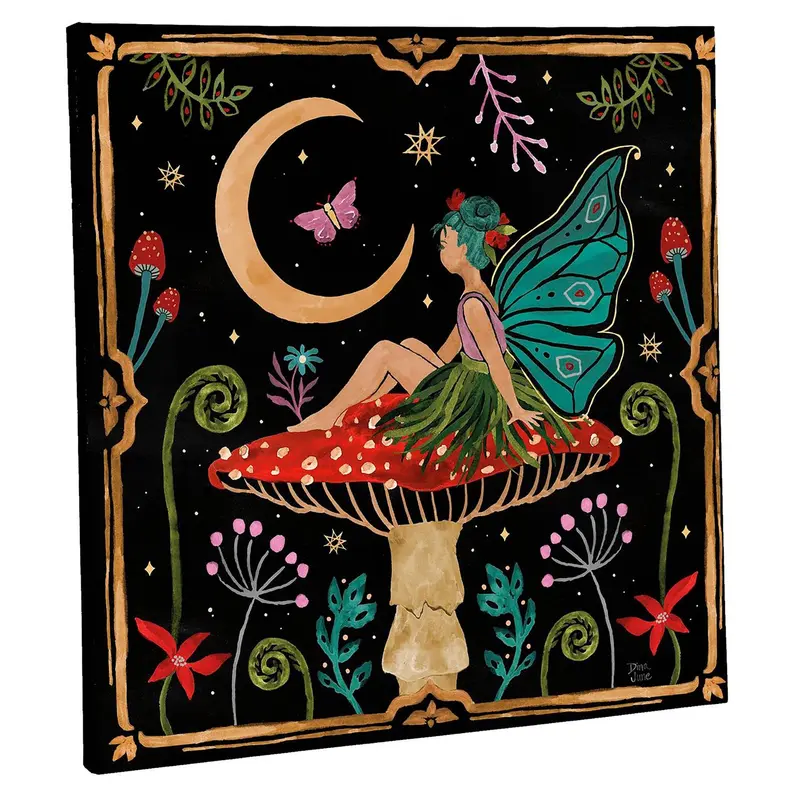 14" H x 14" L Outdoor Canvas, Fairy Sitting on Mushroom