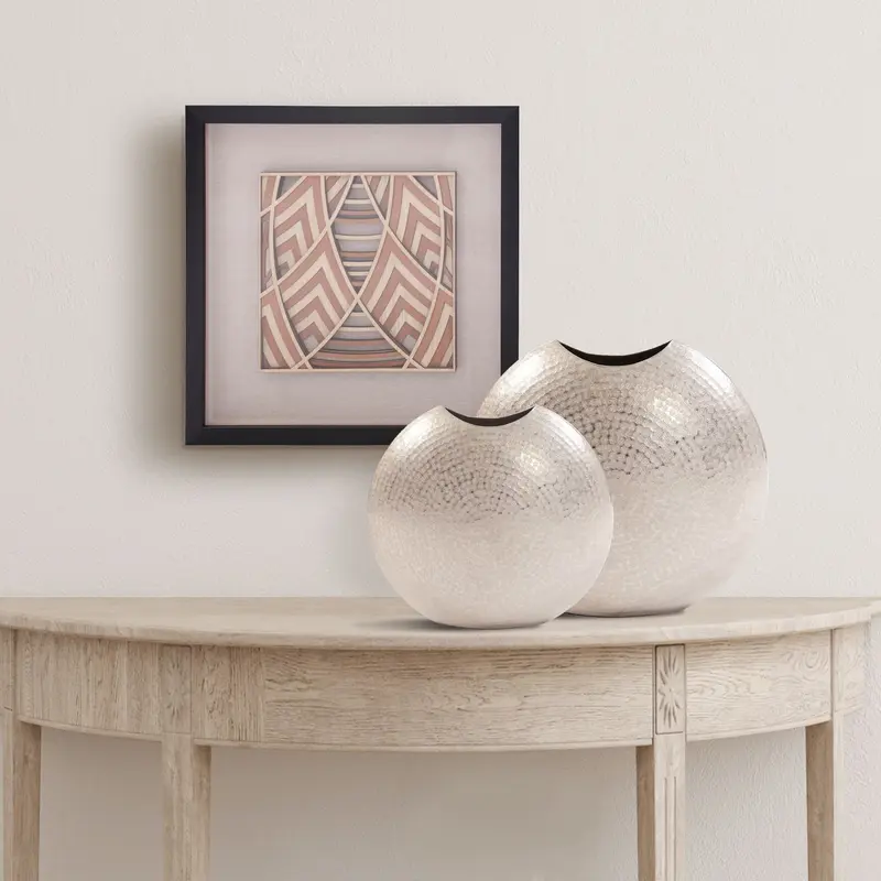 14" Hammered Silver Disc Shape Decorative Vase By Homeroots