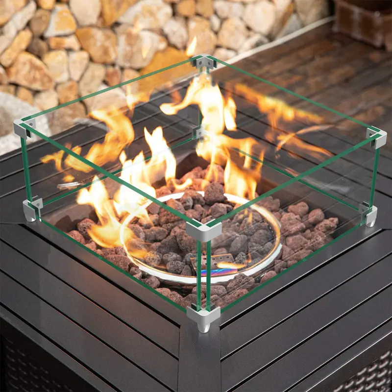 14" Square Glass Fire Pit Flame Protector By Homeroots