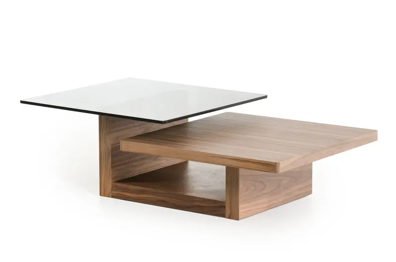 14' Walnut Veneer and Smoked Glass Coffee Table By Homeroots