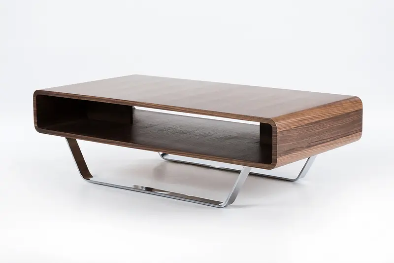 14' Walnut Veneer and Steel Coffee Table By Homeroots