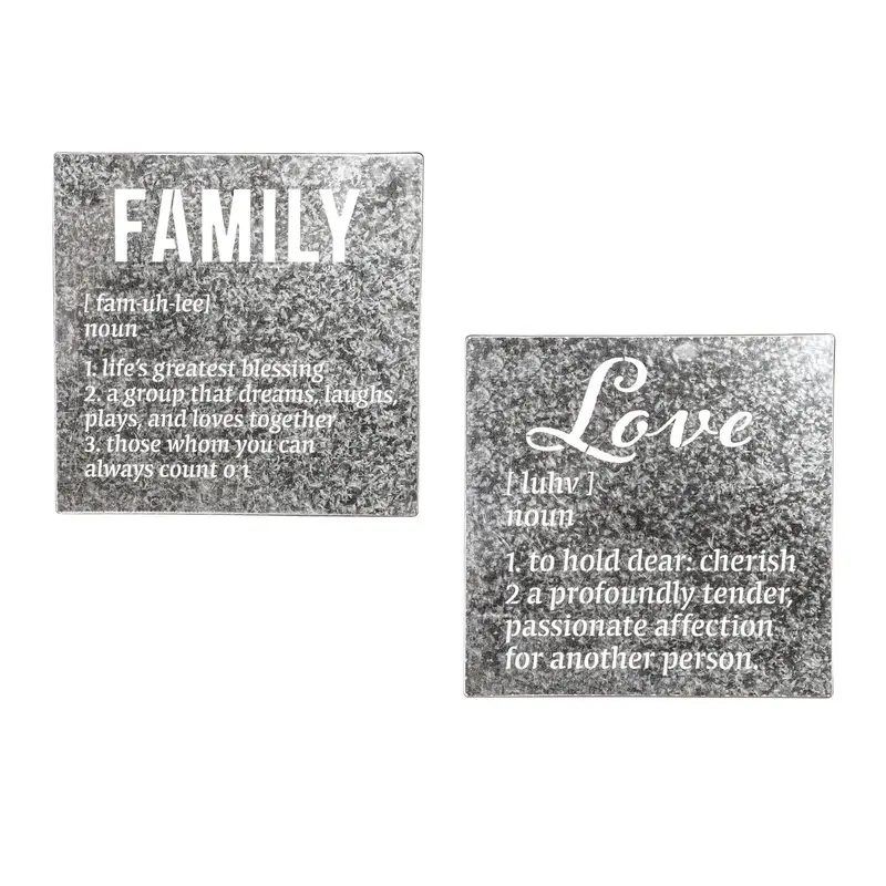 14" x 14" Galvanized Metal Wall Decor with Die Cut Words, Set of 2