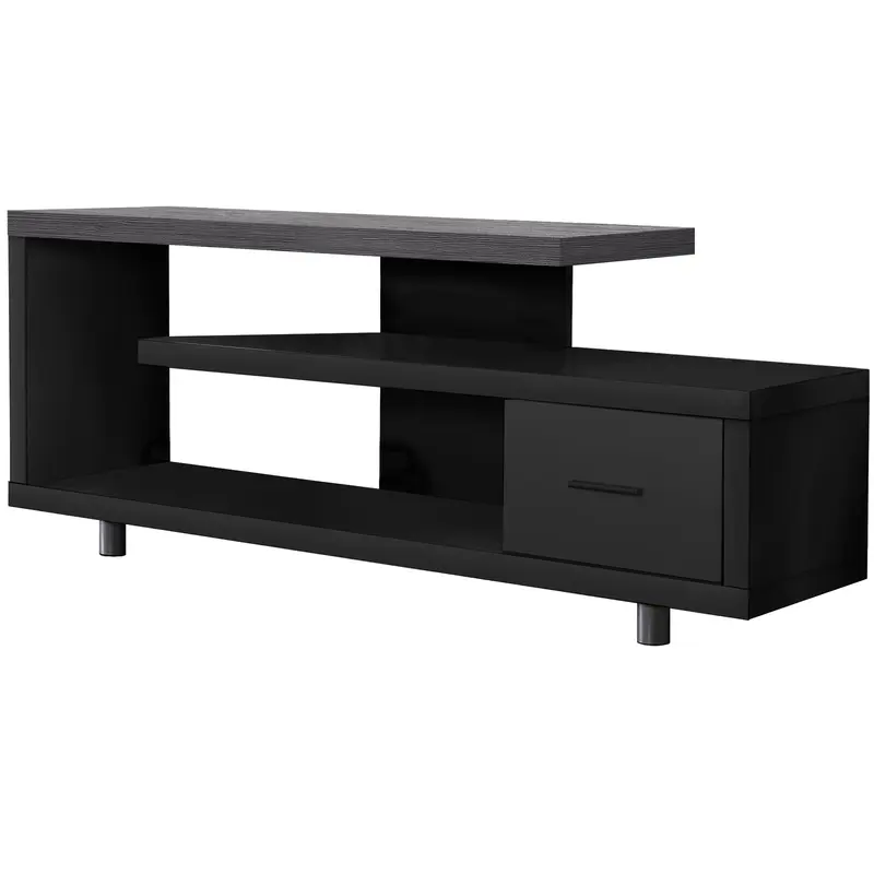 15.75" X 60" X 24" Black Grey Particle Board Hollow Core Metal TV Stand With A Drawer By Homeroots