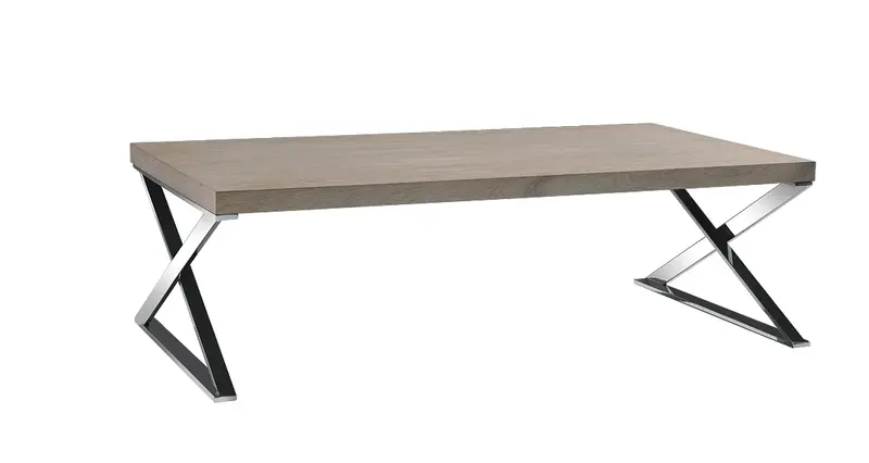 15' Antique Ash Veneer and Steel Coffee Table By Homeroots