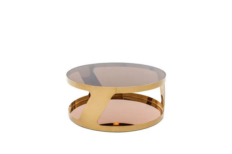 15' Gold Steel and Glass Round Coffee Table By Homeroots