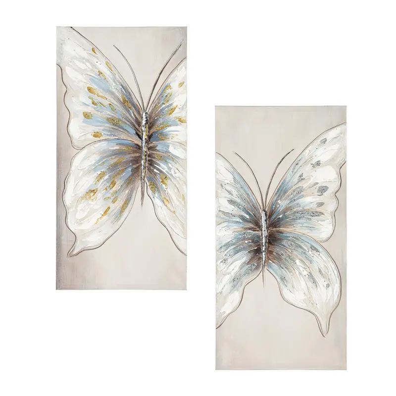 15 "L x 32" H Hand Painted Canvas, Butterflies, Set of 2