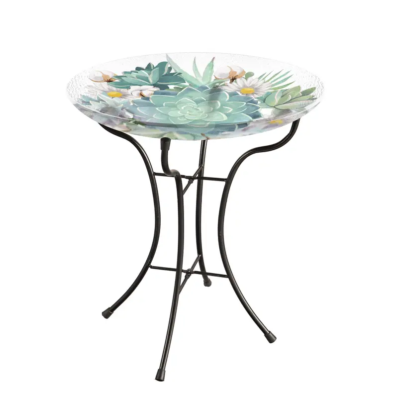 16" Glass Bird Bath w/Stand, Harvest Succulents,2gb1210