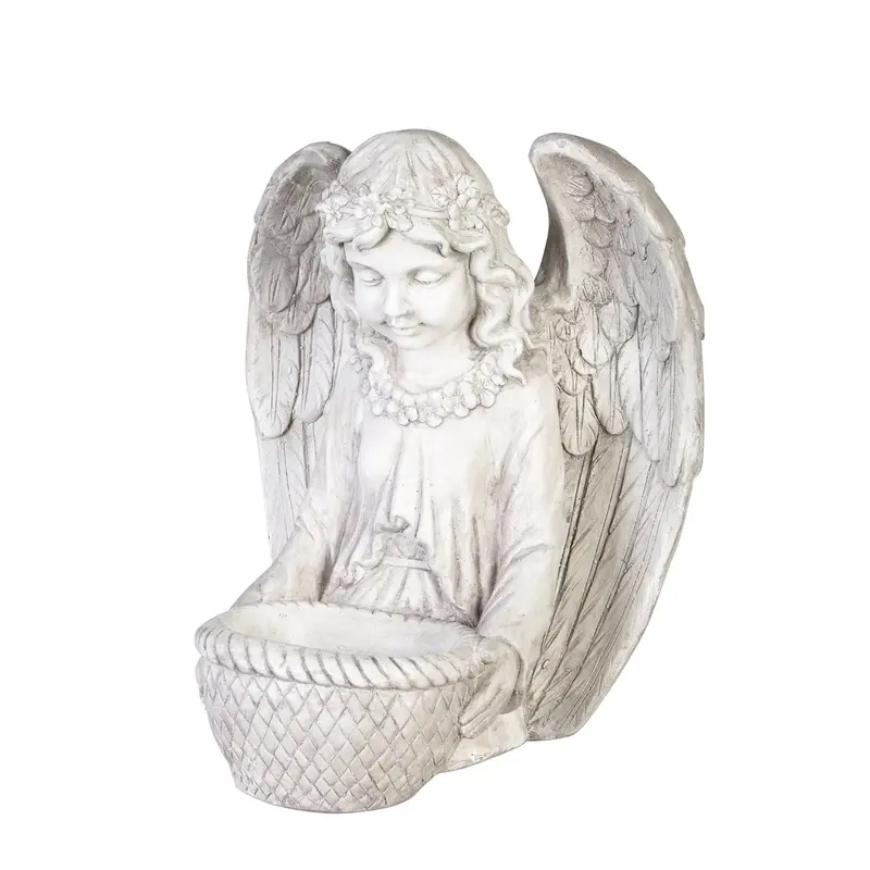 16"H Concrete Angel Bird Feeder Garden Statuary, 13.4"x12.8"x16.14"inches