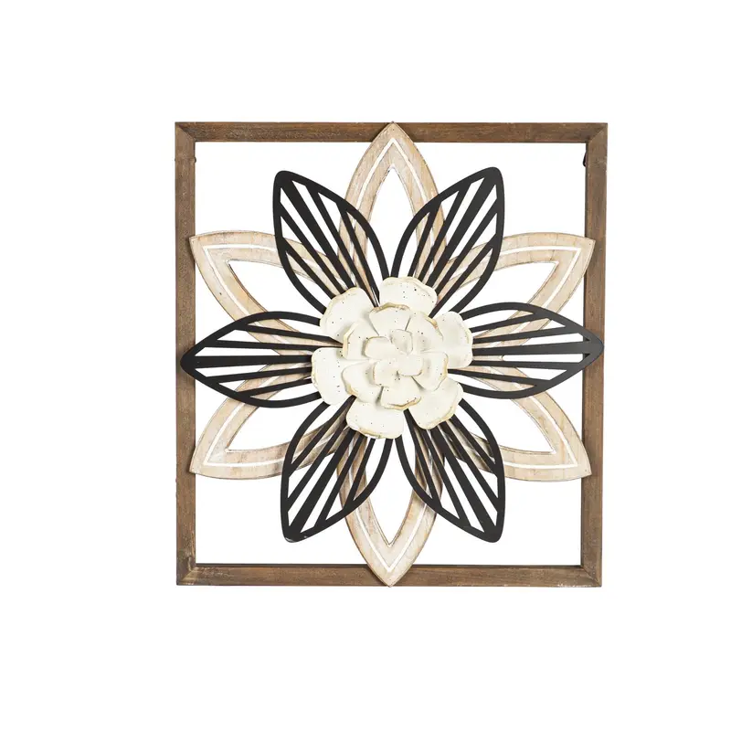 16" H x 16" L Brown Flower Wood and Metal Wall Décor