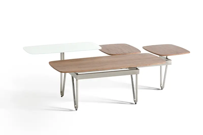 16' Walnut Veneer Metal and Glass Coffee Table By Homeroots - 282733