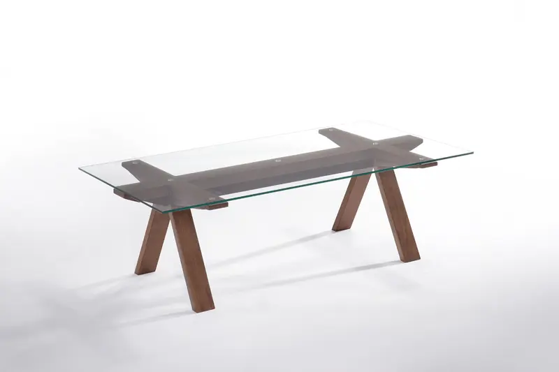 16' Walnut Wood and Glass Coffee Table By Homeroots