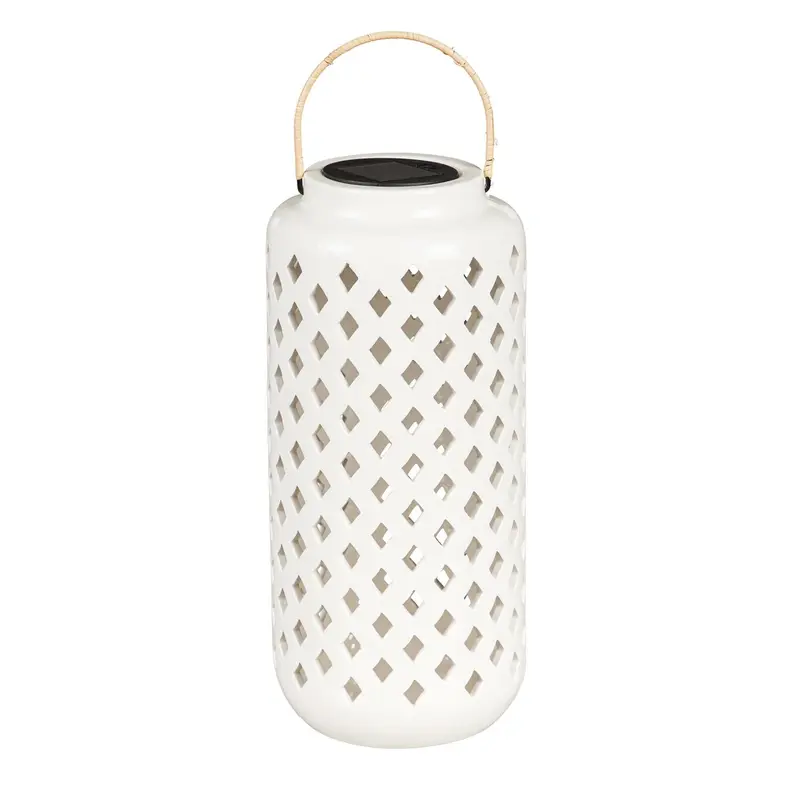 16" White Ceramic Solar Lantern
