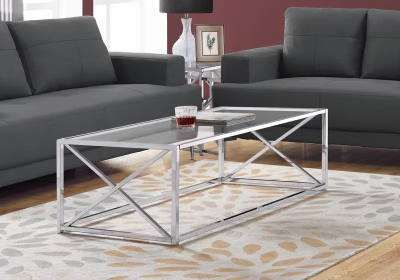 17.25" Chrome Metal and Clear Tempered Glass Coffee Table By Homeroots