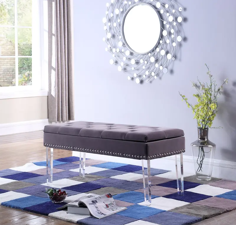 17" Clear And Gray Upholstered Velvet Entryway Bench With Flip Top By Homeroots