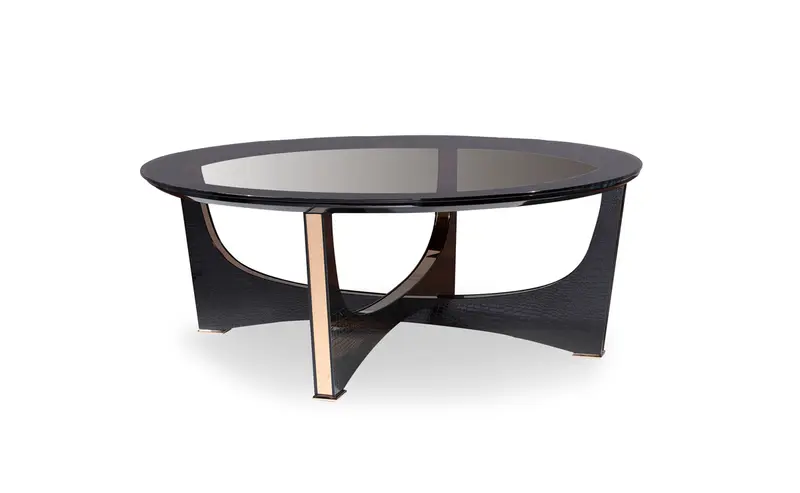 18' Black Crocodile Textures and Rosegold and Glass Coffee Table By Homeroots