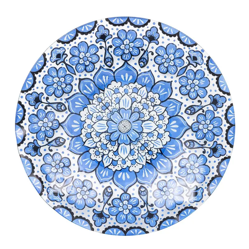 18" Blue and White Geometric Glass Bird Bath