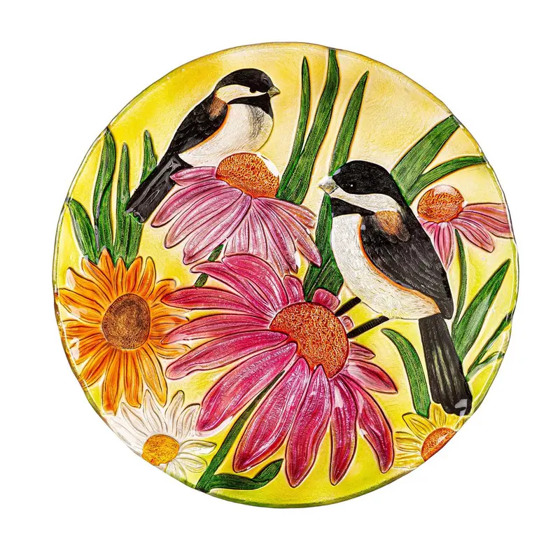 18" Chickadee Glass Bird Bath