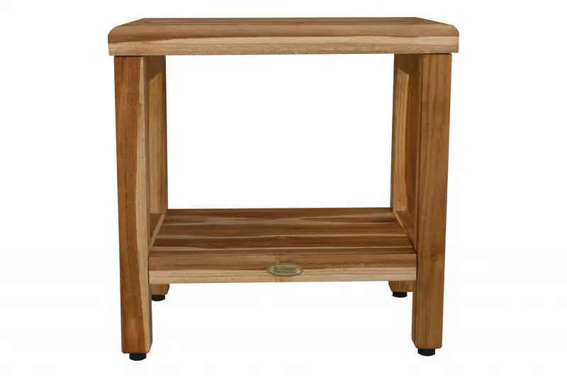 18" Contemporary Teak Shower Stool or Bench with Shelf in Natural Finish By Homeroots