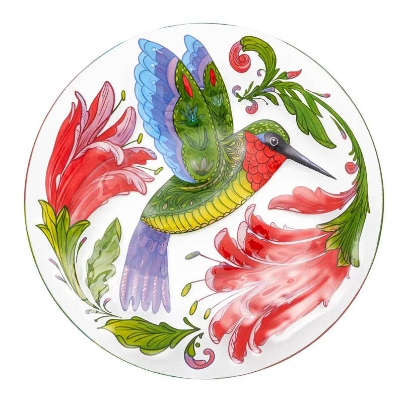 18" Folk-art Hummingbird Bird Glass Bird Bath,2gb7183