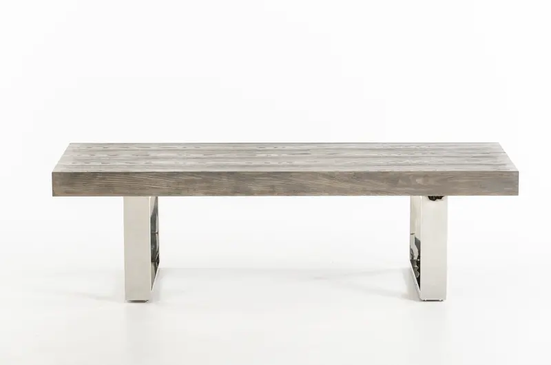 18' Grey Brush Veneer and Stainless Steel Bench By Homeroots