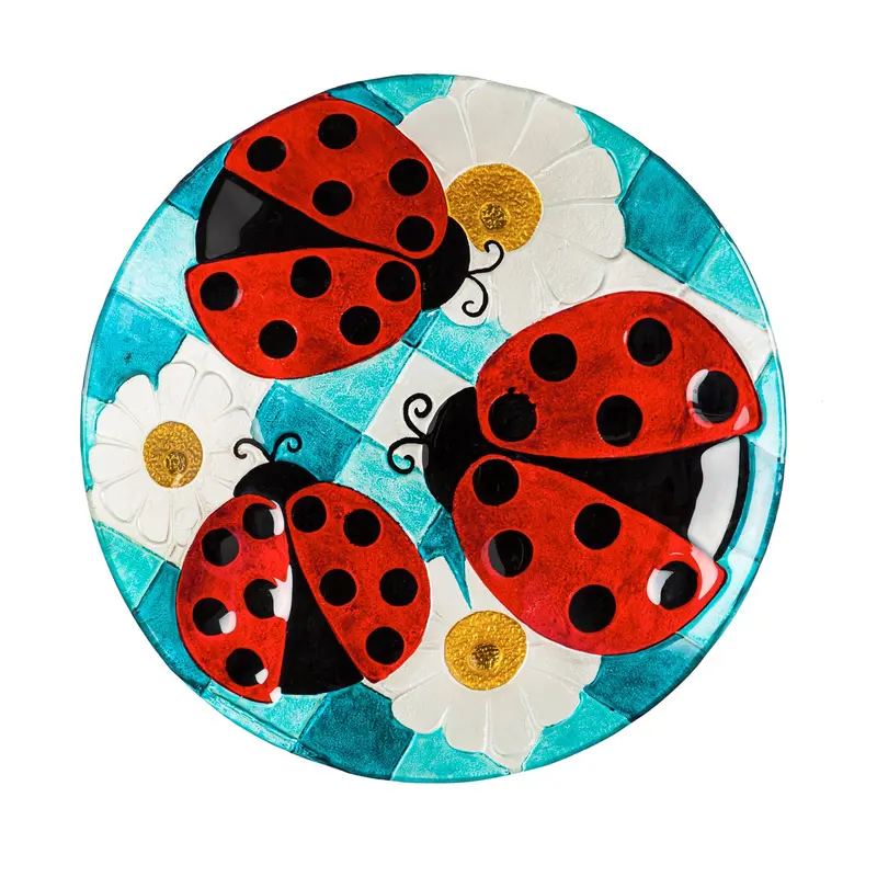 18" Hand Painted and Embossed Bird Bath, Lady Bug,2gb6971