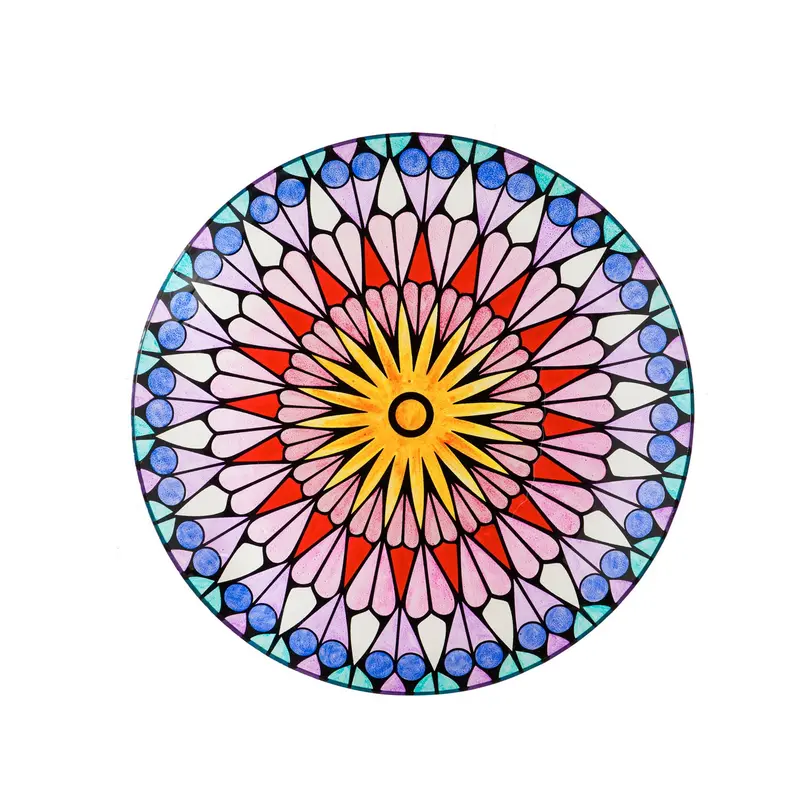 18" Hand Painted and Embossed Glass Bird Bath, Pink/Purple Tiles,2gb6992
