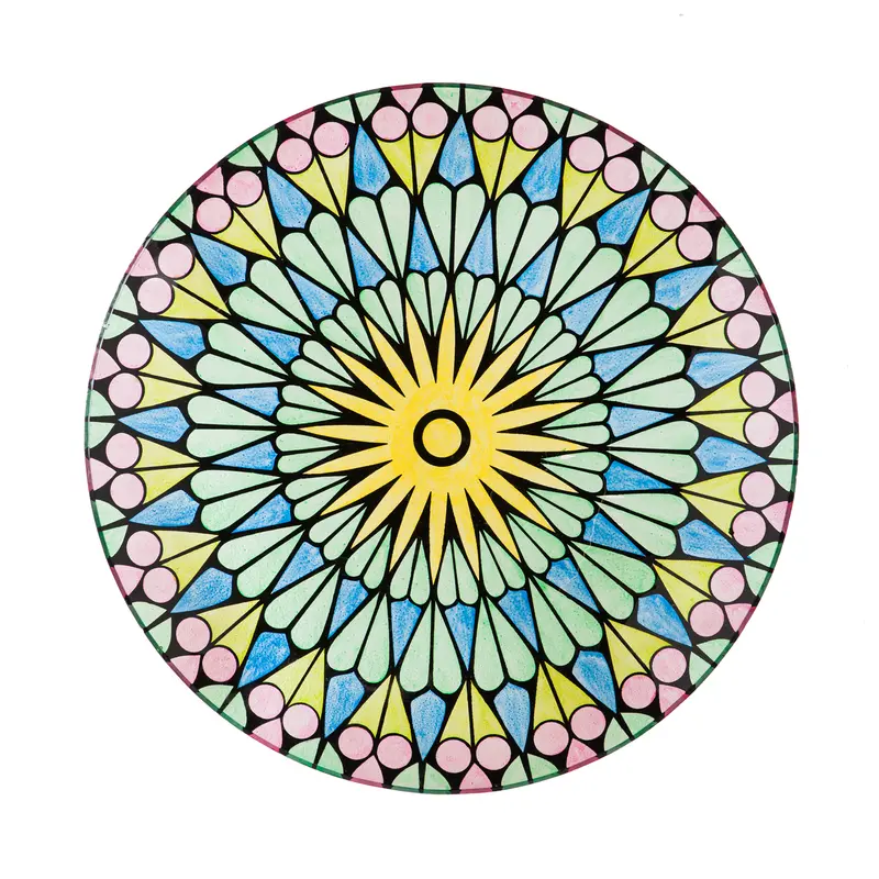 18" Hand Painted and Embossed Glass Bird Bath, Shades of Green,2gb6991
