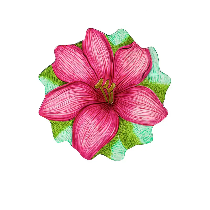 18" Hand Painted and Embossed Shaped Bird Bath, Pink Flower,2gb6967